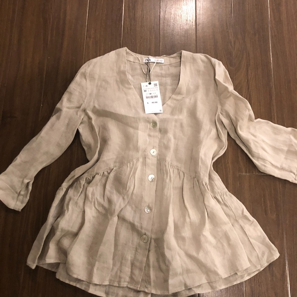 Zara linen tan blouse